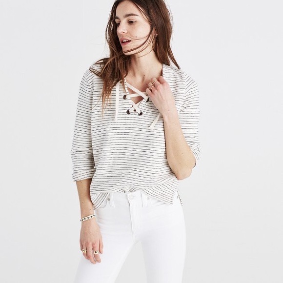 Madewell Sweaters - Madewell Striped Lace Up Top